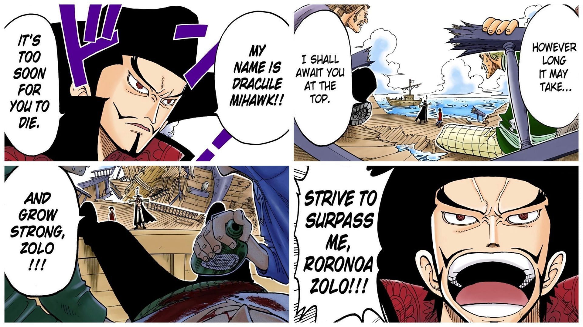 Mihawk's challenge to Zoro (Image via Shueisha)